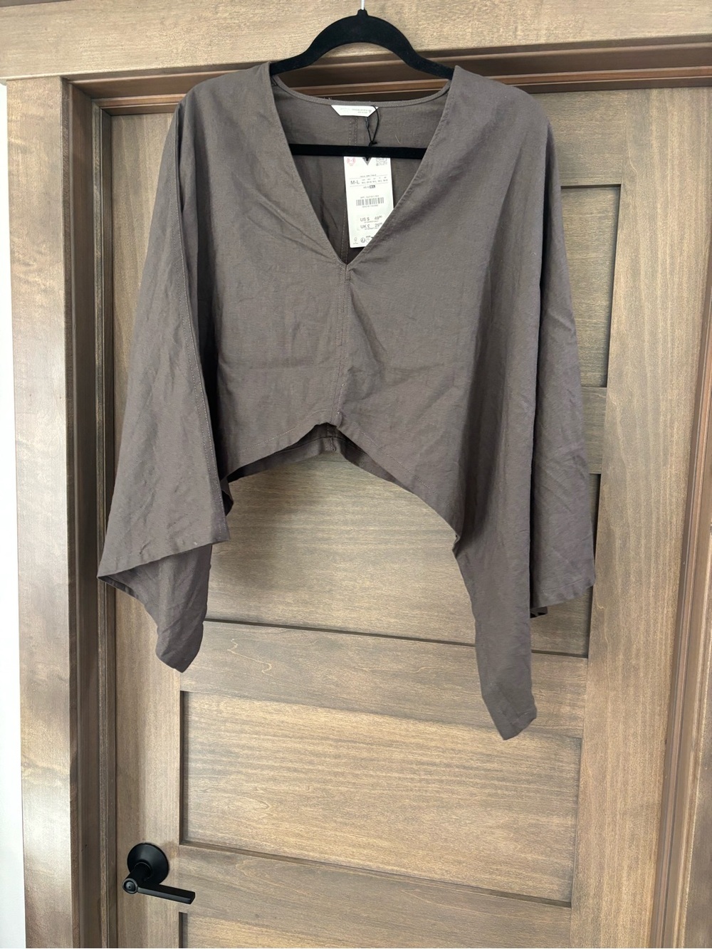 Zara Cropped Draped V-Neck Tunic - Brown